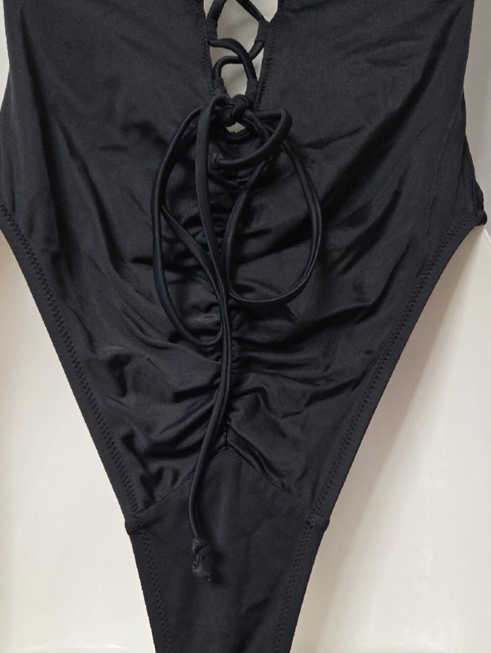 Black Adjustable Ruched One-Piece Swimsuit [1753] - Picture 5 of 6